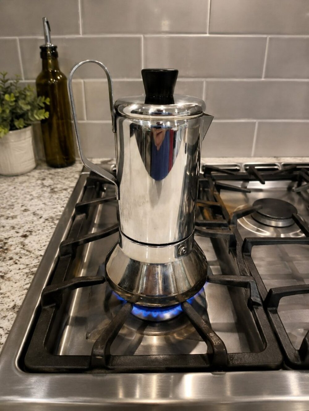 Ikea Stainless Espresso Maker Coffee Stove Top Sleek Separate Lid Clean Mod Euro